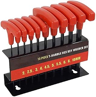 Dapetz® T-Handle AF English Imperial Hexagon Allen Key Set, 10 Pieces Hex Key Set Metal Storage Rack Wall Mounted for Allen Wrench Set