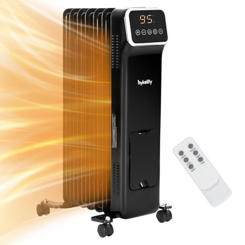 Hykolity 1500W Oil Filled Radiator Heater with Remote – Adjustable Thermostat & Timer, Safe for Indoor Use, Black