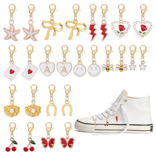 UNICRAFTALE 26 unidades de 13 estilos de metal para botas colgantes de corazón de mariposa con 30 anillos de aleación para cordones de zapatos para mujer zapatillas, botas y sandalias, Metal no