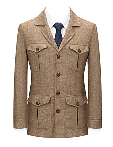 Men's Blazer Linen Suit Jacket Four Buttons Notch Lapel Casual Prom Formal Business Coat