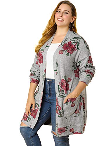 Image of Agnes Orinda Women's Plus Size Lightweight Cardigan Casual Soft Long Sleeve Floral Knit Cardigans with Pockets