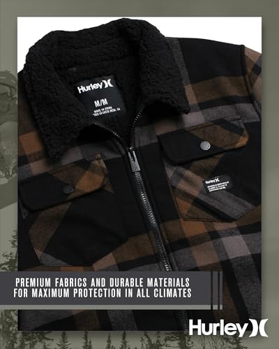Hurley Men's Flannel Trucker Jacket - Sherpa Lined Fleece Plaid Collared Shirt Jacket - Classic Flannel Shirts for Men (S-XL)4