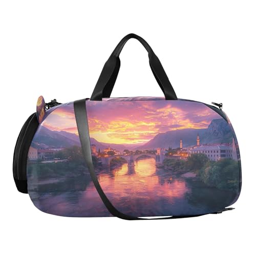 YETTASBIN Sport Travel Duffel Bag for Girls Boys, Beautiful Scenery Large Waterproof Weekender Overnight Bag, Detachable Shoulder Strap Gym Bag with Shoe Compartment & Wet Pocket2