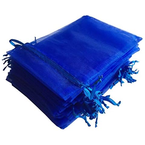 Pimuza Pack of 100 5x7 inch Gift Wrap Bags Royal Blue, Organza Sheer Fabric Sturdy Material, Drawstring Organizer for Baby Shower Favor, Celebration, Church, Rose Petals, Cosmetic, Ring, Earring,Watch Cover