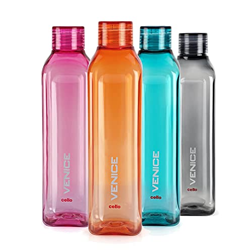 Cello Venice Plastic Water Bottle, 1 Litre, Set of 4, Assorted