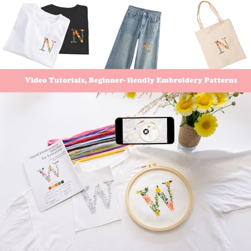 Image of Topapfo Letter N Stick and Stitch Embroidery Patterns Kit for Clothes, Alphabet EmbroideryStabilizers for Beginners Adults Water Dissolve for Clothing Jeans T-Shirts Tote Bags Crafts