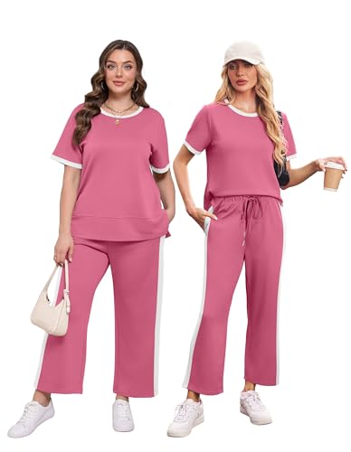 Image of XIEERDUO Women's Side Slit Lounge Sets 2026 Fashion 2 Piece Travel Outfits Cozy Loungewear Wide Leg Tracksuits S-3XL