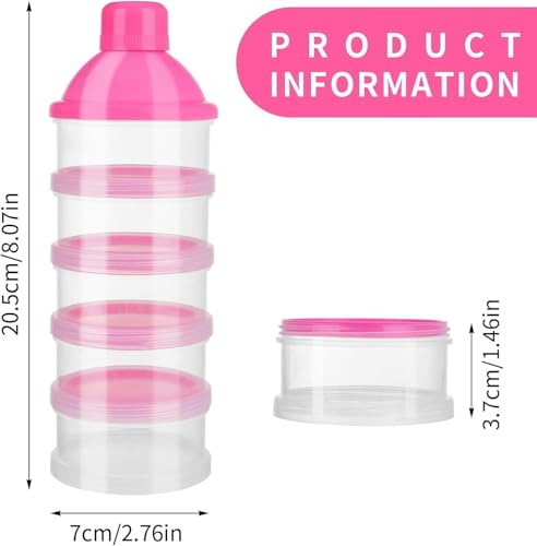 Image of Stackable Baby Milk Powder Dispenser, 5-Layer BPA-Free Formula Storage Container, Portable, Non-Spill Snack Cup for Travel & Home, Food-Grade Multipurpose Baby Food Organizer (Pink)