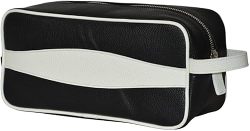Miniatura 5 de Leather Sports Beauty Case Toiletry Bag Golf Accessories Bag  Handmade to Order in Italy, Soft Waterproof Pebble-Grain Leather (BlackWhite)