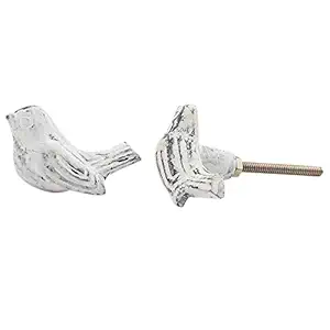 Indian-Shelf 2 Piece White Knobs -Iron Cabinet Knobs - Bird Handles For Cupboards - 5.08 cm Drawer Pulls