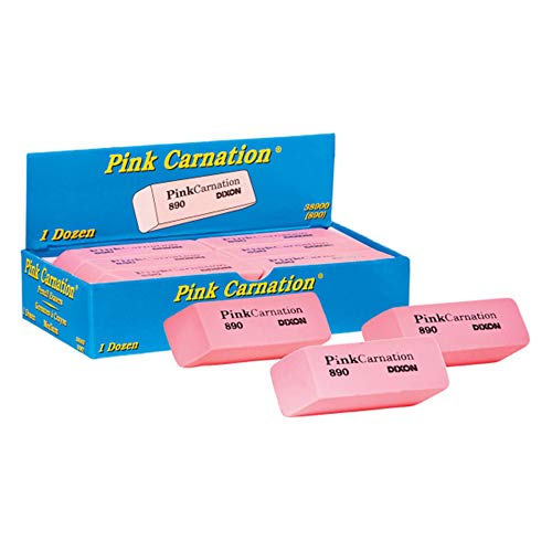 Dixon Pink Carnation Wedge Erasers, Medium, Pink, 12-Pack (38900)
