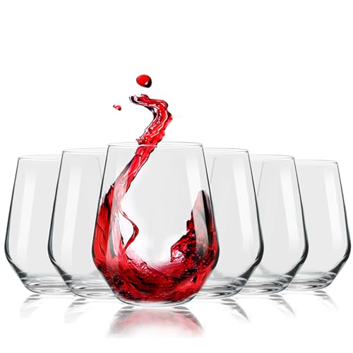 Flow Barware Lot de 6 verres à vin sans pied pour rouge, blanc, rose, gin ou eau, 480 ml