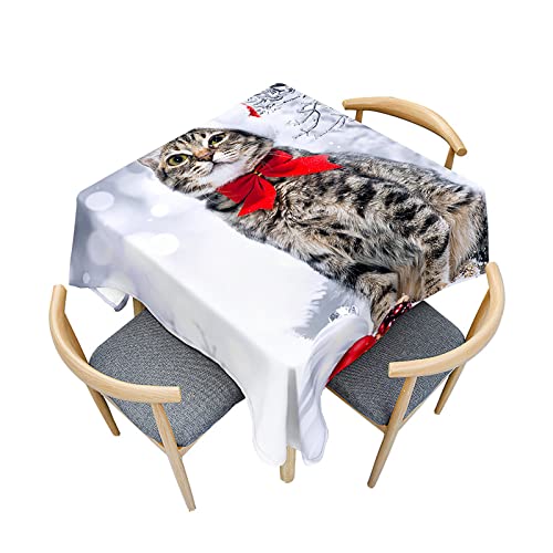 Morbuy Manteles Cuadrados Impermeables, Patrón Gato Mantel Antimanchas Manteles de Mesa Cocina Lavable para Decoración Restaurante Comedor Fiesta Jardín Picnic (120x120cm,Feliz Navidad)