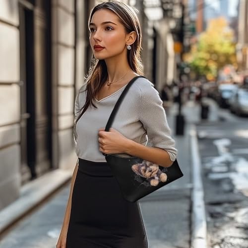 Bolso hobo de mano para mujer, bolso tote de cuero sintético con estampado de perros, estilo top handle y bandolera miniatura 3