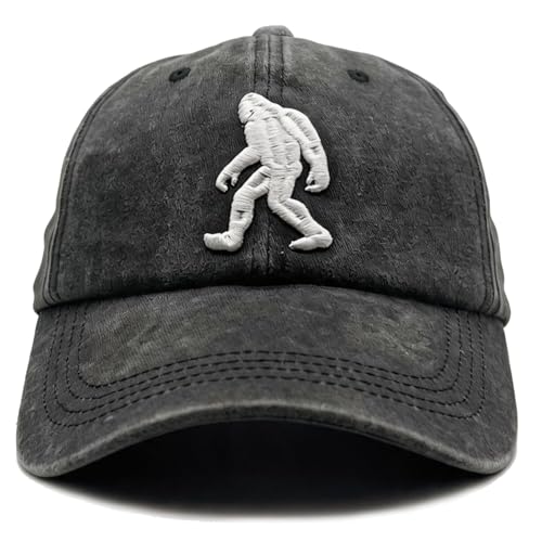 UFO Bigfoot Baseball Caps Embroidered Adjustable Denim Dad Hat Black