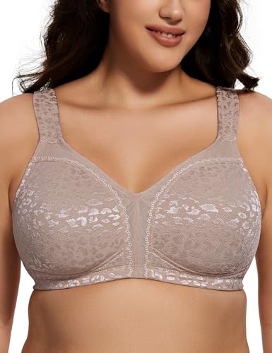 Deyllo Women's Full Coverage Plus Size Comfort Minimizer Bra Wirefree Non Padded(ToffeeLeopard,38DDD)