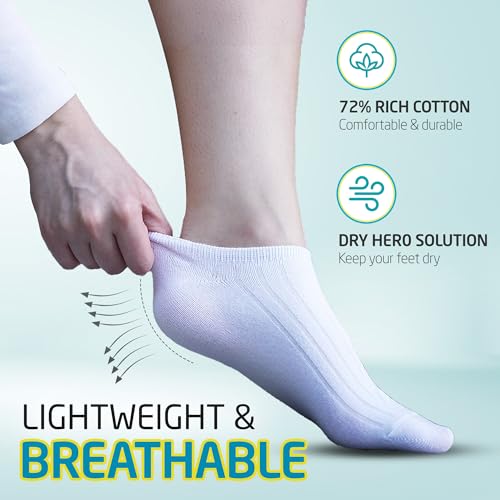 HOT FEET Thin Women's No Show Summer Socks - 5 Pack Cotton Ankle, Low Cut Lightweight Moisture Wicking Footies, Size 5.5-7.52