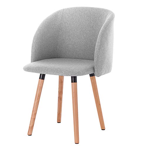 eSituro Pack de 1 Silla de Comedor Muebles Cocina Diseno Nórdico con Reposabrazos Silla Tapizada Madera Sillas Comedor Lino Gris Claro