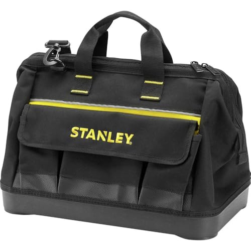 Stanley 1-96-183 - Bolsa para Herramientas de Gran Abertura con Cremallera, 44.7 x 27.5 x 23.5 cm, Base Reforzada, Negro/ Gris, 40.6 cm