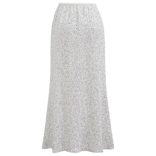 CHICWISH Women Sequin Mermaid Maxi Skirt Elegant Elastic High Waist A Line Flare Cocktail Party Glitter Long Skirts3