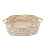 XUANGUO Medium Woven Cotton Rope Storage Basket with Handles, Oatmeal