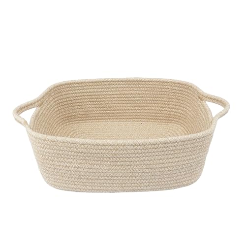 XUANGUO Medium Woven Cotton Rope Storage Basket with Handles, Oatmeal