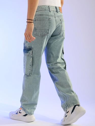 Image of The Indian Garage Co Men Relaxed Fit Solid Mid-Rise Cargo Denim