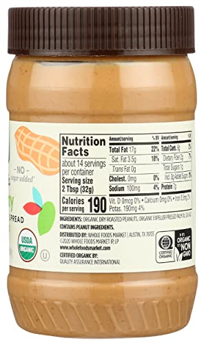 365 By Whole Foods Market, Organic Unsweetened Peanut Butter, 16 Ounce #TOP4