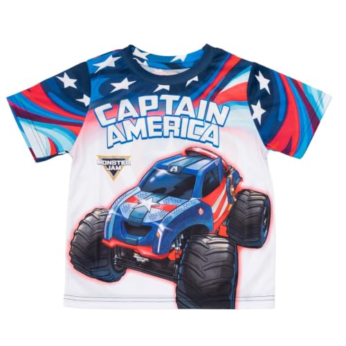 Monster Jam Marvel's Monster Trucks Graphic T-Shirt Captain America Blue 2T | Short Sleeve Graphic T-Shirt, Toddler Boys', CMYK Sublimation Print, Athletic Jersey Weight, Taped Neck Seams