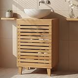 MinteLiv Waschbeckenunterschrank 40cm breit – Schmaler Badezimmerschrank Bambus, platzsparender Badunterschrank mit 1 Tür & Ablage, Badschrank 40x30x60cm Natur