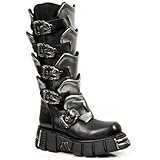rocker boots womens Black leather knee high boots - Leather scaled front design