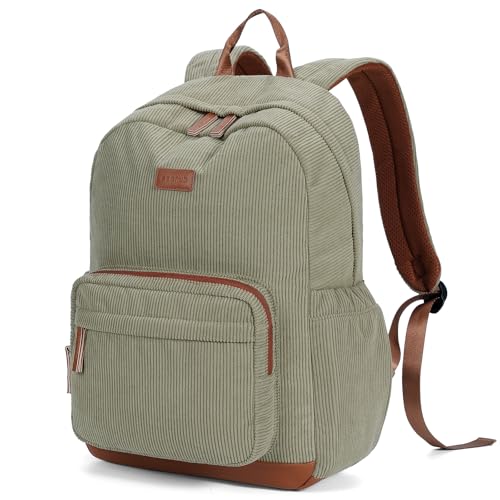 ECOHUB Womens Corduroy Backpack Green Aesthetic College Everyday Bag