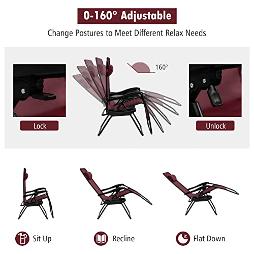 Tangkula Zero Gravity Chair, Folding Patio Lounge Chair Adjustable Outdoor Recliner With Cup Holder, Wide Armrest For Patio Garden Poolside Outdoor Yard Beach, Support 350 Lbs (1, Wine) #TOP4
