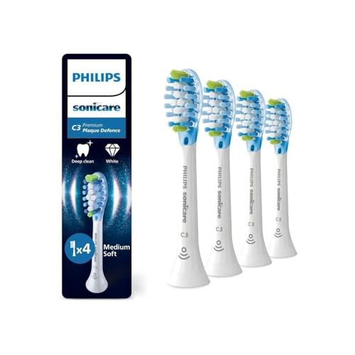 Philips Sonicare C3 Premium Plaque Defence Original Replacement Toothbrush Heads, White, 4-Pack, HX9044/87
