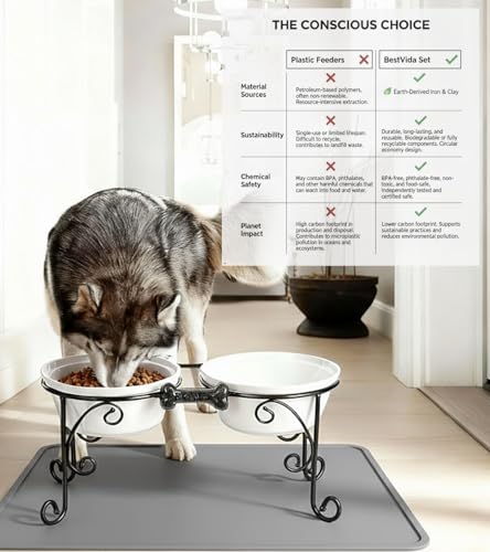 BestVida Erhöhter Haustierständer, Wasser-/Futternapfhalter, Futterbar, Futterstation für mittelgroße und große Hunde, Doppelnapfständer, Hundebar