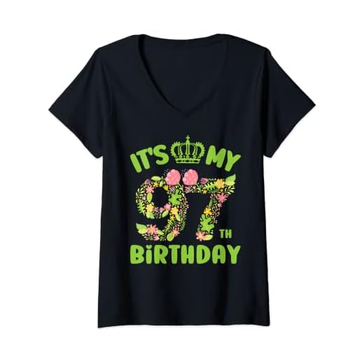 Mujer 97 Las mujeres del cumpleaños de un año florecen su cumpleaños 97 Camiseta Cuello V