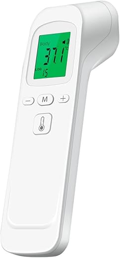 FONCBIEN Termómetro Digital, Termómetro Infrarrojo sin Contacto Termometro Digital Frente Termometro Bebe con Pantalla LCD, ℃ y ℉ Conmutable, Alarma de Fiebre, Memoria de 32 Mediciones