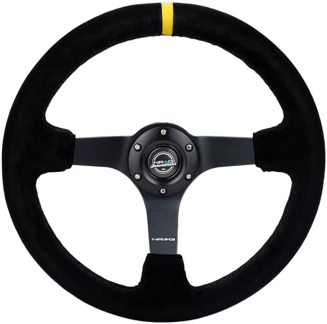 NRG Innovations NRG-RST-036MB-S-Y - Volante reforzado de 3 pulgadas de profundidad, radio negro mate de 0.197 in, volante deportivo de 13.780 in,