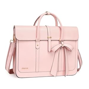 MOSISO Laptop Bag for Women, 13-14 inch PU Leather Laptop Shoulder Bag Convertible Backpack, 13.3 inch Messenger Bag Casual Handbag Work Briefcase Travel Computer Bag with Bowknot, Pink