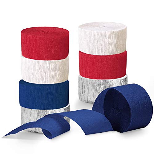 NICROLANDEE Patriotic Decorations - 8 Rolls Red White Blue Crepe Paper Streamers for 4th of July Decorations Independence Day U.S. 250th Anniversary Memorial Day American Theme Party Decorations