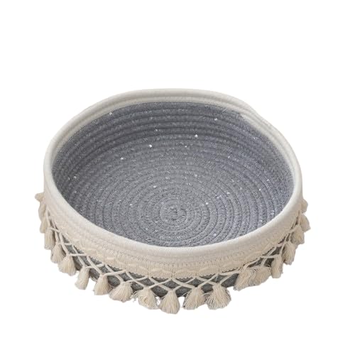 Borla Trenzada Cesta de Almacenamiento, Caja de organización de cosméticos de decoración de Encaje Redondo, Cesta de Almacenamiento de Estilo Suave para tocador de mesita de Noche