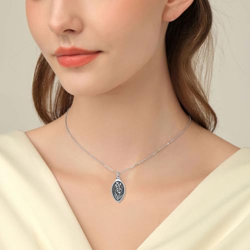 Personalized Teardrop Urn Necklace 925 Sterling Silver 12 Month Birth Flower Cremation Necklace for Ashes Memorial Keepsake Pendant Jewelry Gifts for Women2