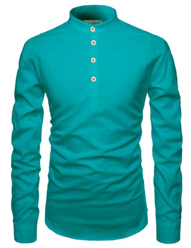 Image of Vida Loca Full Sleeve Mandarin Collor Cotton Casual Slim Fit Shirt for Men's
