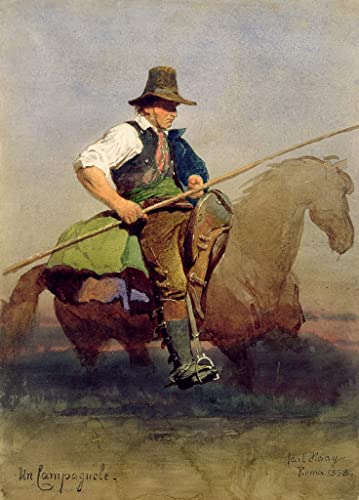 Toile un paysan romain à cheval par Carl Haag - Tableau mural de salon abstrait 60x90cm