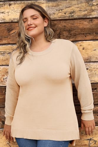 Image of TIYOMI Plus Size Sweaters for Women Oversized Pullover Crewneck Sweater Knit Side Split Casual Sweaters Fall Winter XL-5XL
