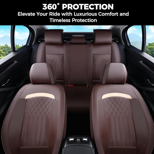 Image of FLORICH Front Car Seat Covers, Leather Seat Covers for Cars, Car Seat Protector Waterproof Breathable, Universal Automotive Seat Covers, Front Car Seat Cover Fit for Most Sedans SUV Pick-up Truck