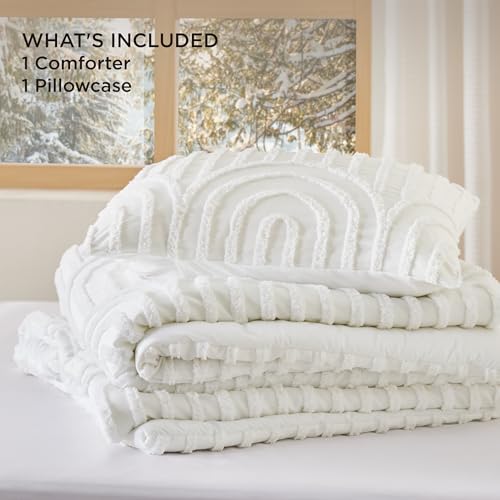 Image of Bedsure Boho Tufted White Twin /Twin XL Comforter, GentleSoft 2 Pieces Boho Farmhouse-Style Decor Bedding, Arch Bedding for All Seasons, 1 Bed Comforter, 1 Pillow Shams, 68x88 Inches