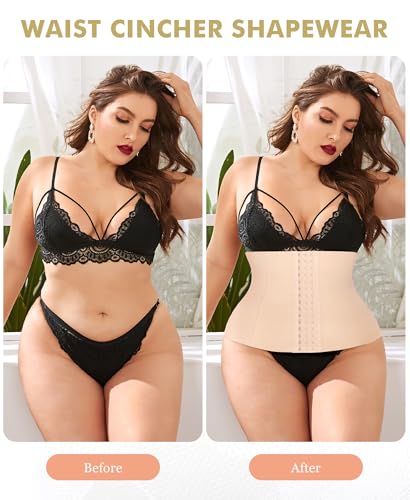Ganado Waist Trainer for Women Corset Shapewear Tummy Control Waist Cincher Underbust Postpartum Girdle Body Shaper (#1 Black+Beige(24.5CM), M) — view 3