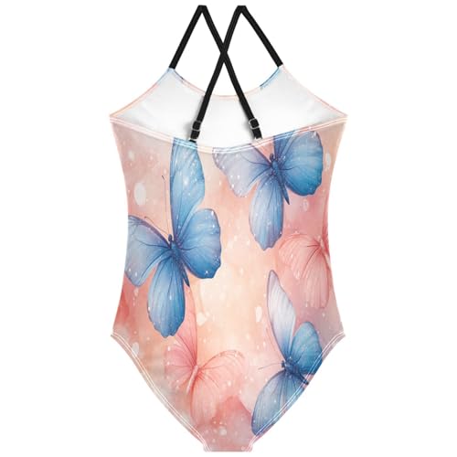 Pigsaly Girls One Piece Swimsuits Colored Butterfly Kids Cross Back Swimwear Toddler Beach Sport Bathing Suit 3T2