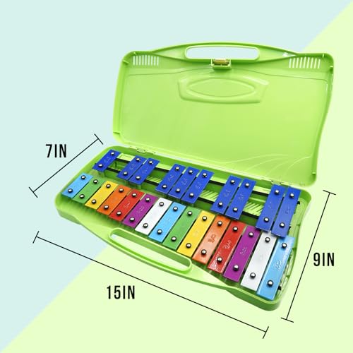 Image of Soulmate Kids Xylophone with Case Two Safe Mallets Professional Percussion Glockenspiel Instrument, Music Teaching, Perfectly Tuned 25 Notes Xylophone for Kids Gifts (Green)